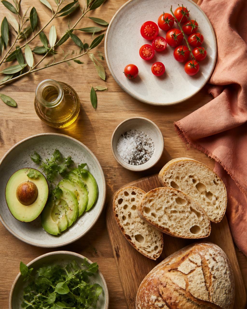 Ingredientes mediterráneos naturales sobre madera
